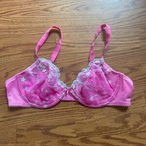 Floral Embroidered Pink Lace Bra